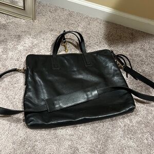 Black leather Fossil laptop bag